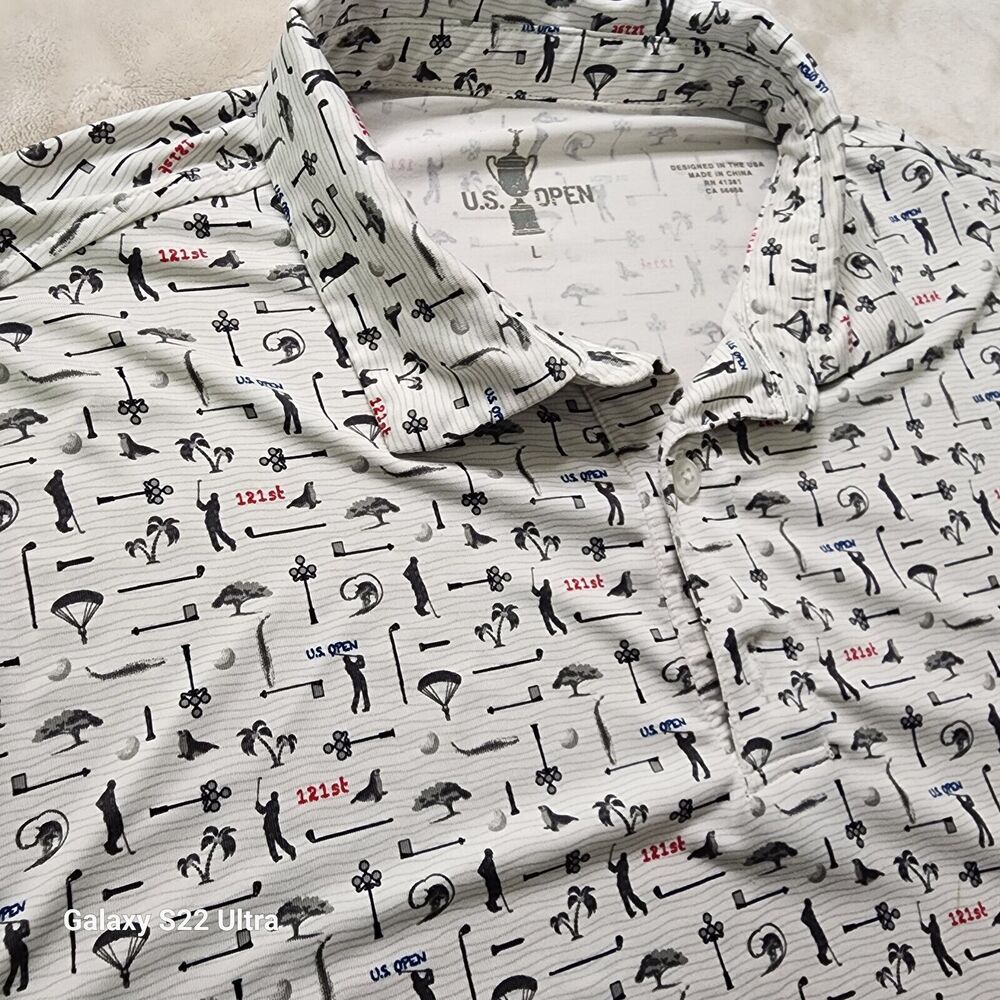121st US Open Golf Torrey Pines All Over Putt Print Polo Shirt Mens L White Soft